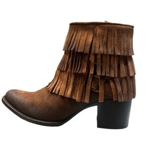 Freebird by Steven Belle Fringe Boho Bootie Suede BOOTS Western Brown Boots SZ 7